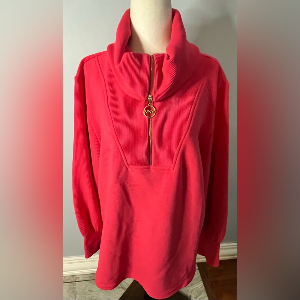 Marc New York ( Andrew Marc) Womans Bright Coral Long Tunic w/ Front Zipper!